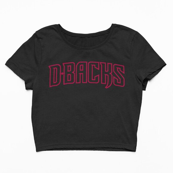 NEW Arizona Diamondbacks Spellout Team Color Pop Form Fit Crop Top Shirt BLACK - Picture 2 of 4